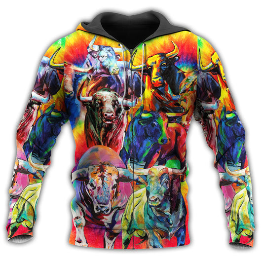 Colorful Bull Wildlife Painting Hoodie For Casual Activities Seasonal Outings And Gift Ideas