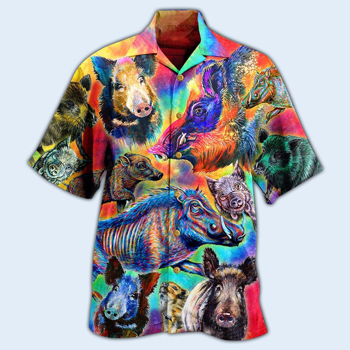 Colorful Wild Boar Hawaiian Shirt With All Over Print For Tropical Getaways Outdoor Fun And Everyday Wear