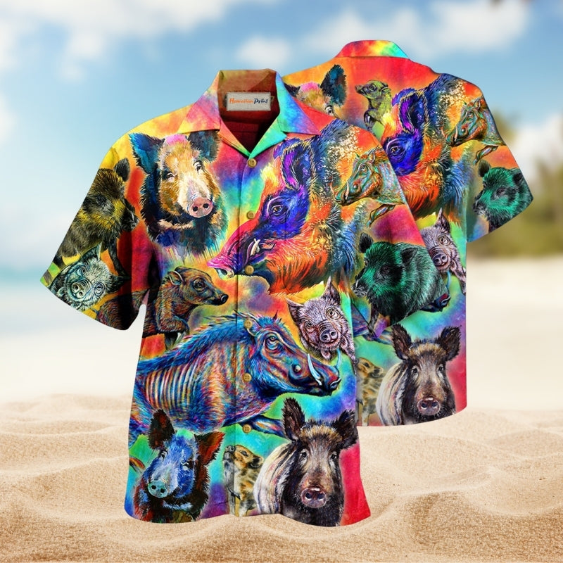 Colorful Wild Boar Hawaiian Shirt For Vacation Adventures Beach Events And Relaxed Warm Weather Style