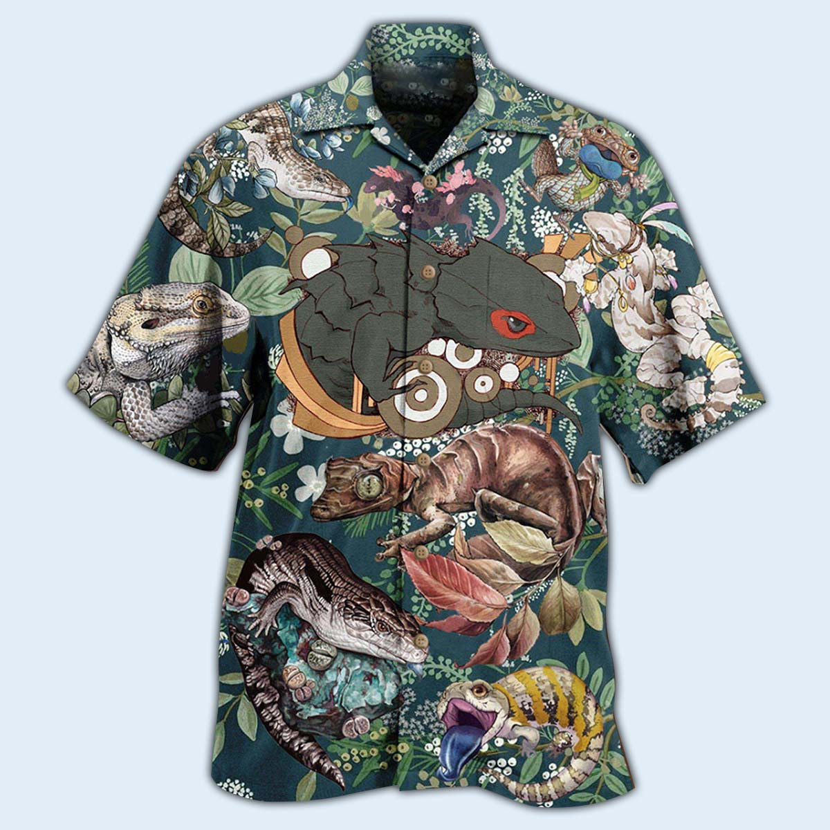 Lizard Hawaiian Shirt With All Over Print For Summer Events Coastal Travel And Comfortable Styling