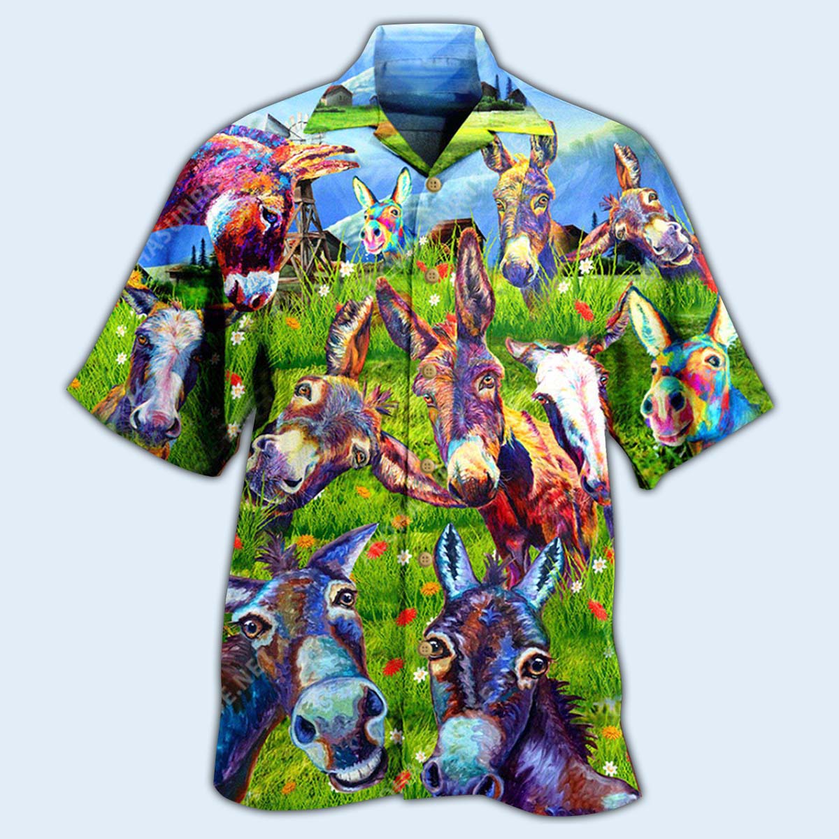 Green Donkey Smart Badass Grass Hawaiian Shirt Design Detail For Sunny Adventures And Casual Wear