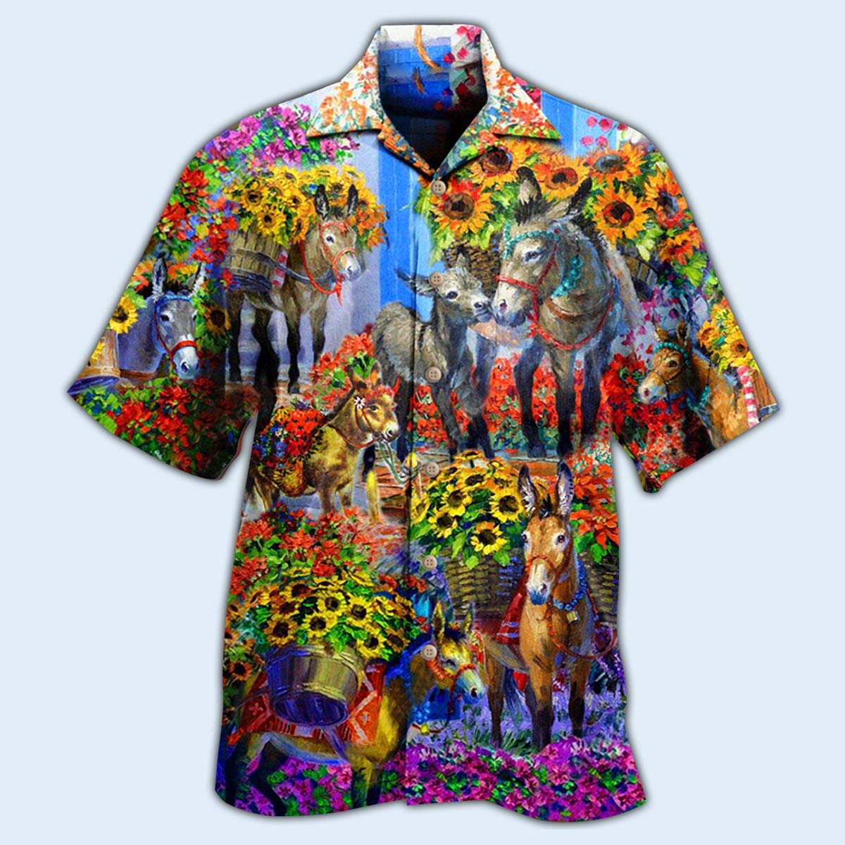 Sunflower Spring Donkey Hawaiian Shirt With All Over Print For Vacation Parties Beach Outings And Relaxed Daily Wear