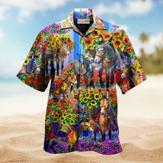 Donkey In The Spring Hawaiian Shirt For Summer Gatherings Nature Fans And Comfortable Vacation Style