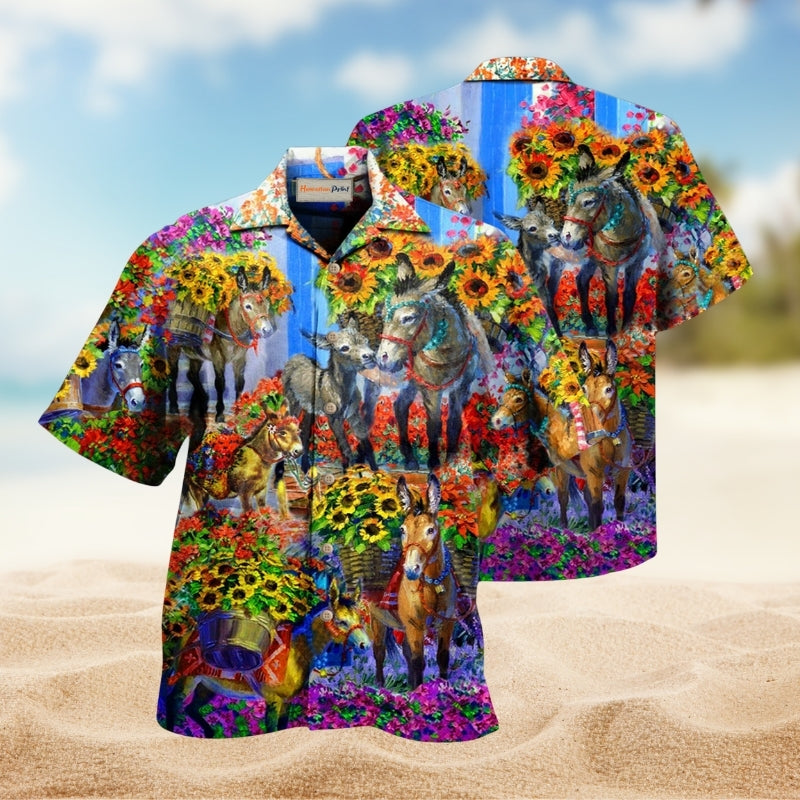 Donkey In The Spring Hawaiian Shirt For Summer Gatherings Nature Fans And Comfortable Vacation Style