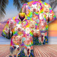 Floral Pig Easily Distracted Piggy Tiny Hawaiian Shirt Pattern Detail For Vacation Travel And Daily Wear