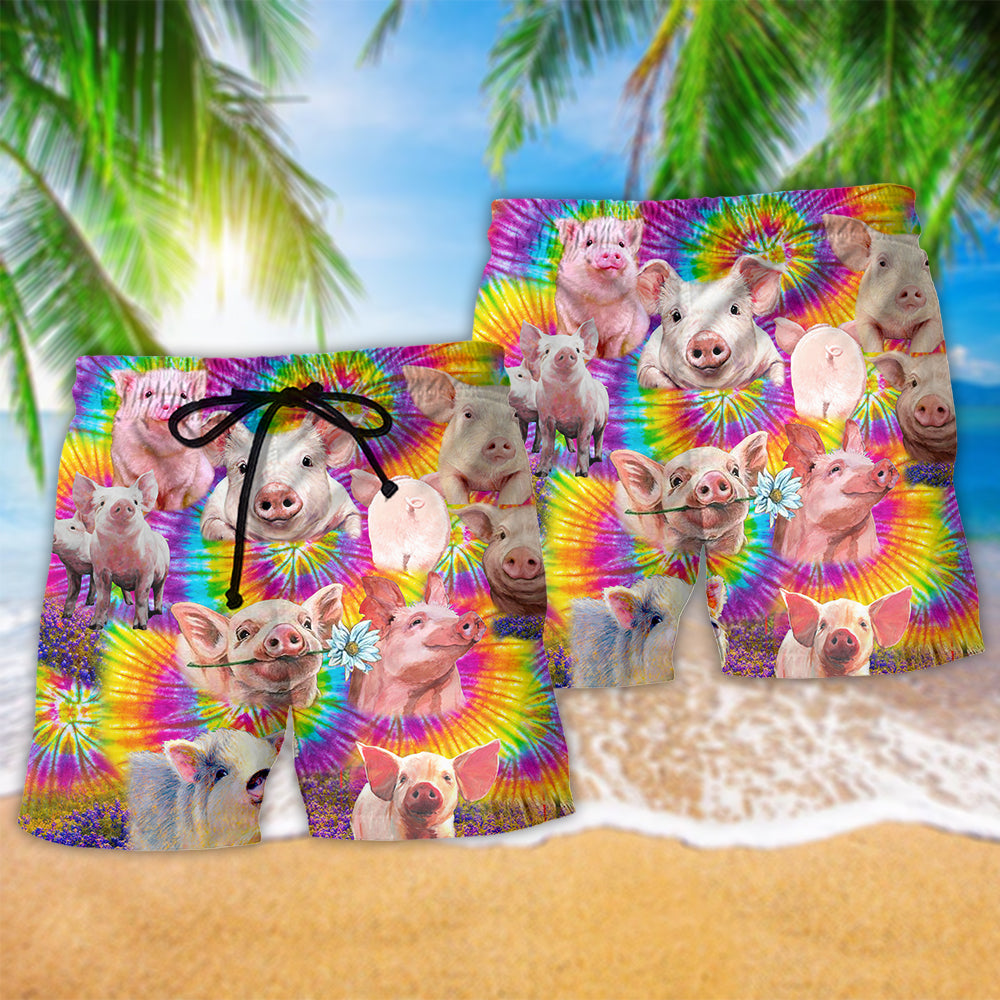 Pig Animals Cute Distracted Piggy Beach Shorts Pattern View For Weekend Trips And Outdoor Activities