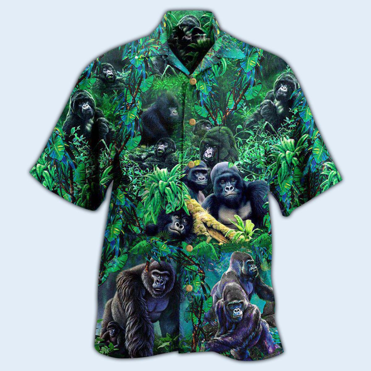 Gorilla Animals Family Gorillas Jungle Together Hawaiian Shirt Design Detail For Sunny Adventures And Casual Wear