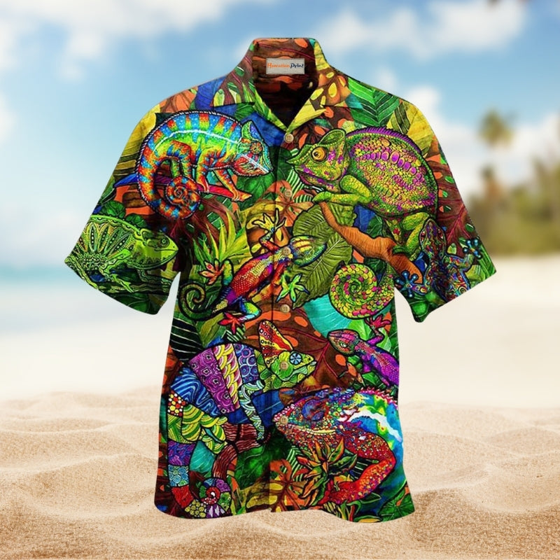 Colorful Abstract Animal Pattern Hawaiian Shirt For Summer Vacation Beach Travel And Relaxed Casual Wear