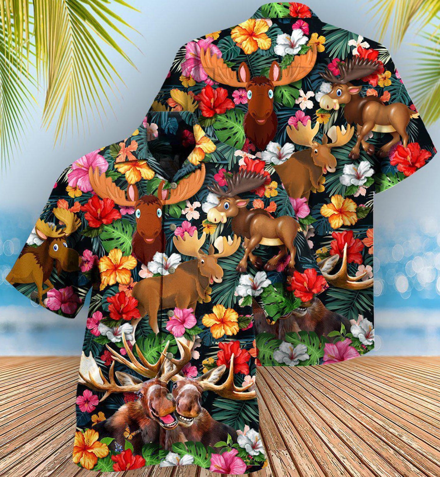 Happy Moose Animals Aloha Hawaiian Shirt For Summer Events And Casual Outdoor Wear