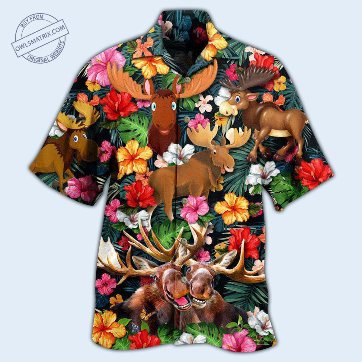 Island Animals Moose Aloha Hawaiian Shirt For Tropical Holidays, Outdoor Gatherings, And Everyday Comfort