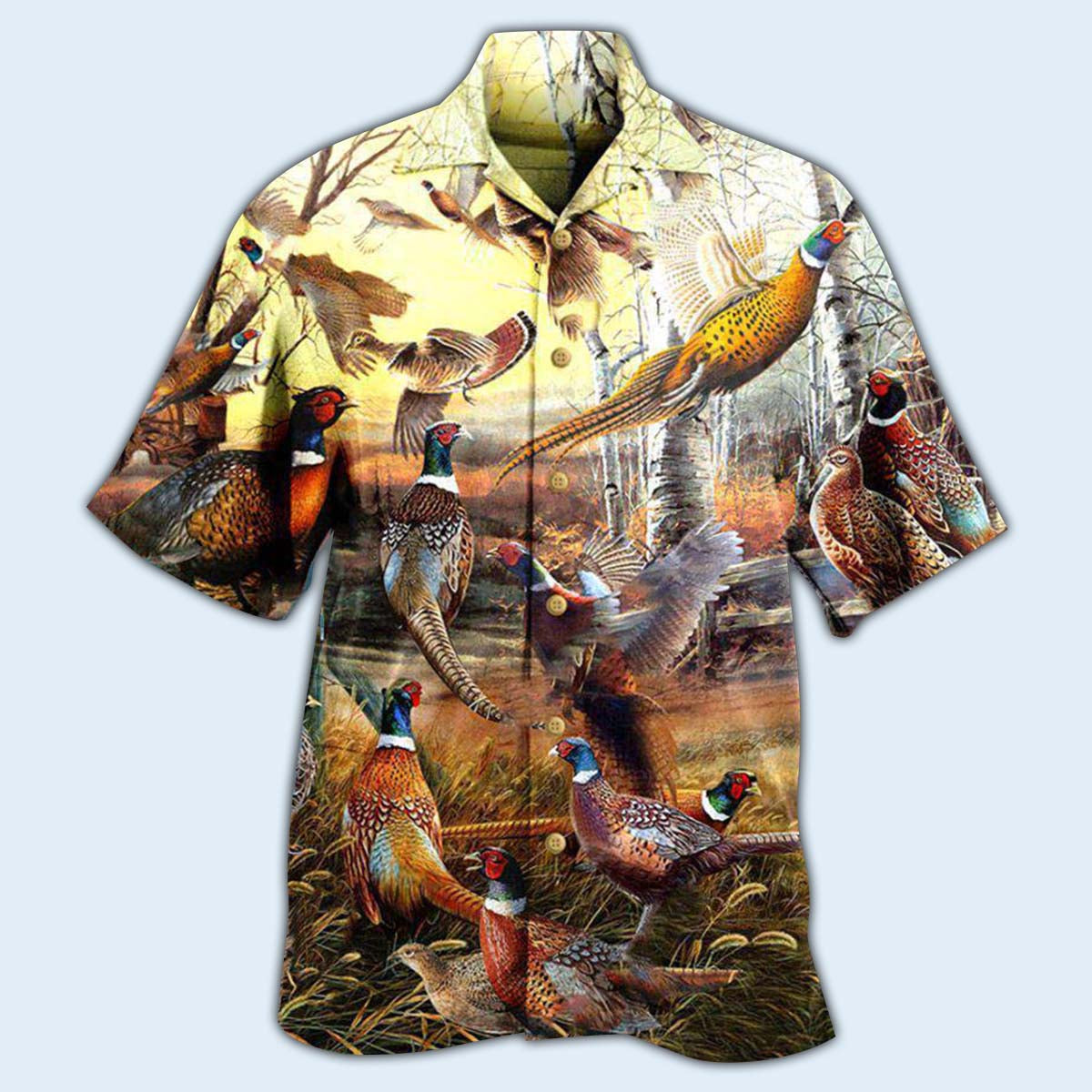 Hunting Animals Pheasant Hawaiian Shirt Pattern Detail For Vacation Travel And Daily Wear