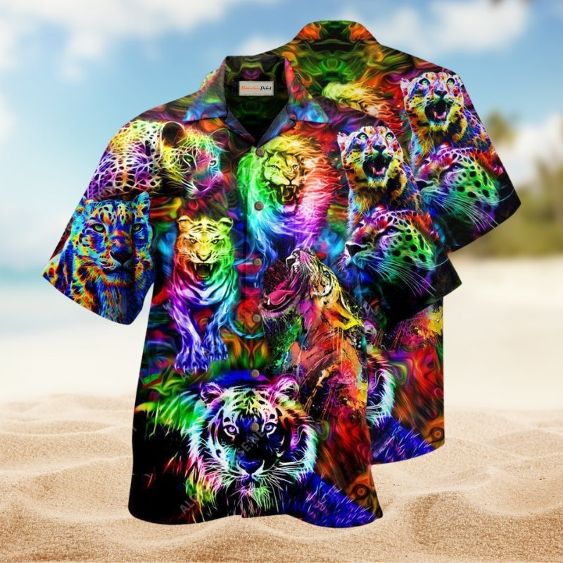 King Of The Jungle Lion Tiger Leopard Hawaiian Shirt For Summer Vacation Beach Travel And Relaxed Casual Wear