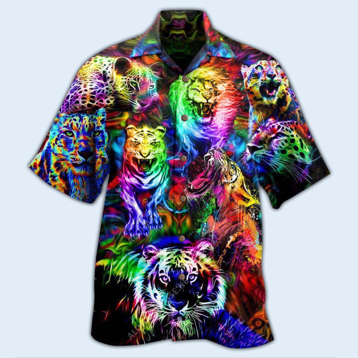 Forest Colorful Lion Tiger And Leopard Hawaiian Shirt With All Over Print For Island Trips Summer Gatherings And Comfortable