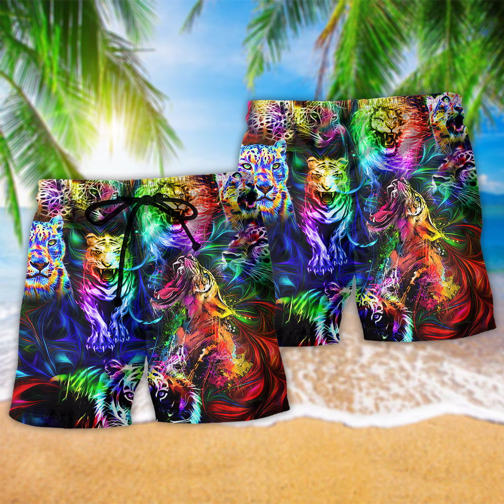 Jungle King Wild Cat Beach Shorts Pattern Detail For Poolside Fun And Leisure And Relaxation