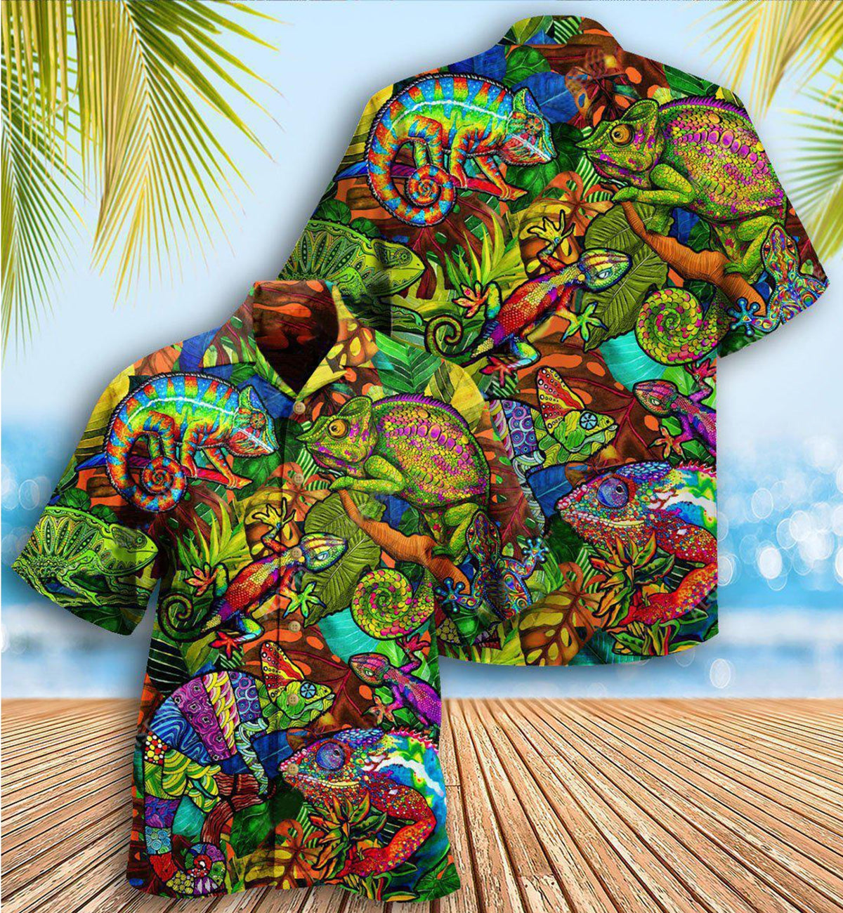 Chameleon Animals Hawaiian Shirt Design Detail For Beach Days And Holiday Travel