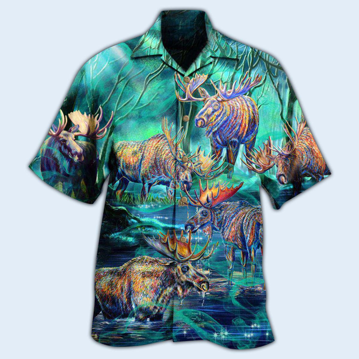 Moose Hawaiian Shirt With All Over Print For Island Vacation Beach Days And Thoughtful Gifting