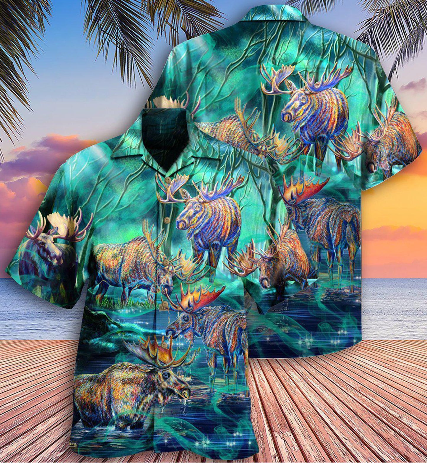 Moose Hawaiian Shirt With Detailed Graphic For Island Vacation Beach Days And Thoughtful Gifting