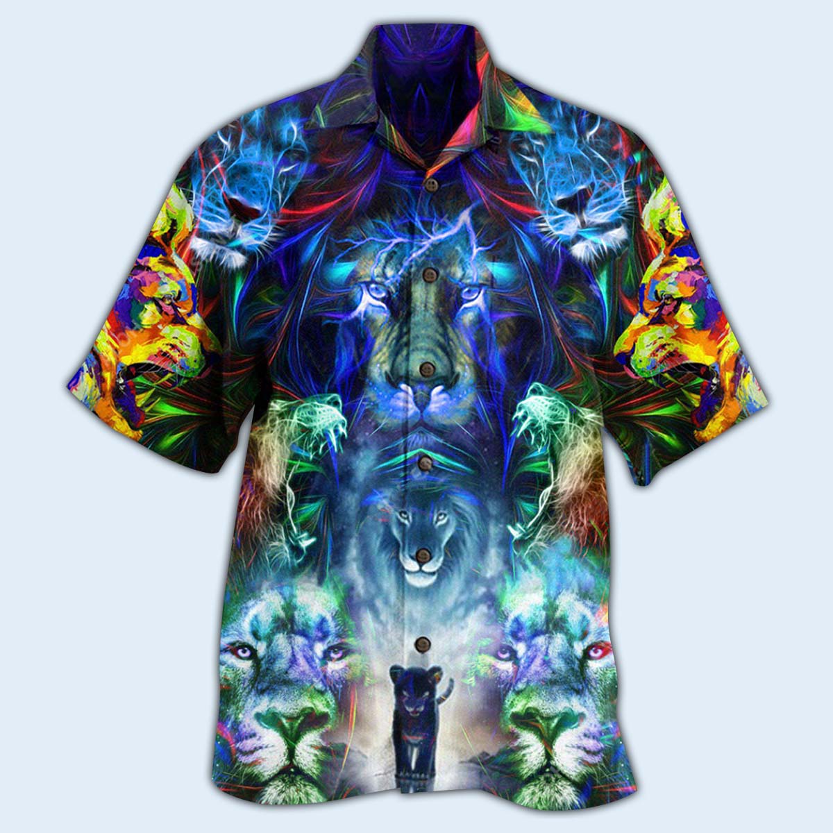 Colorful Lion Hawaiian Shirt With All Over Print For Beach Getaways Resort Outings And Thoughtful Gifting