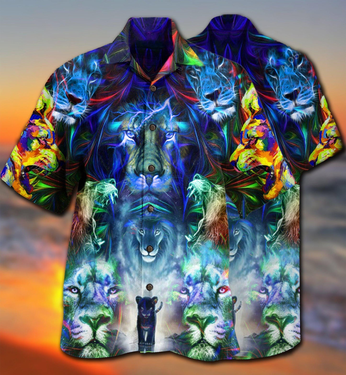 Colorful Lion Hawaiian Shirt With Detailed Graphic For Beach Getaways Resort Outings And Thoughtful Gifting
