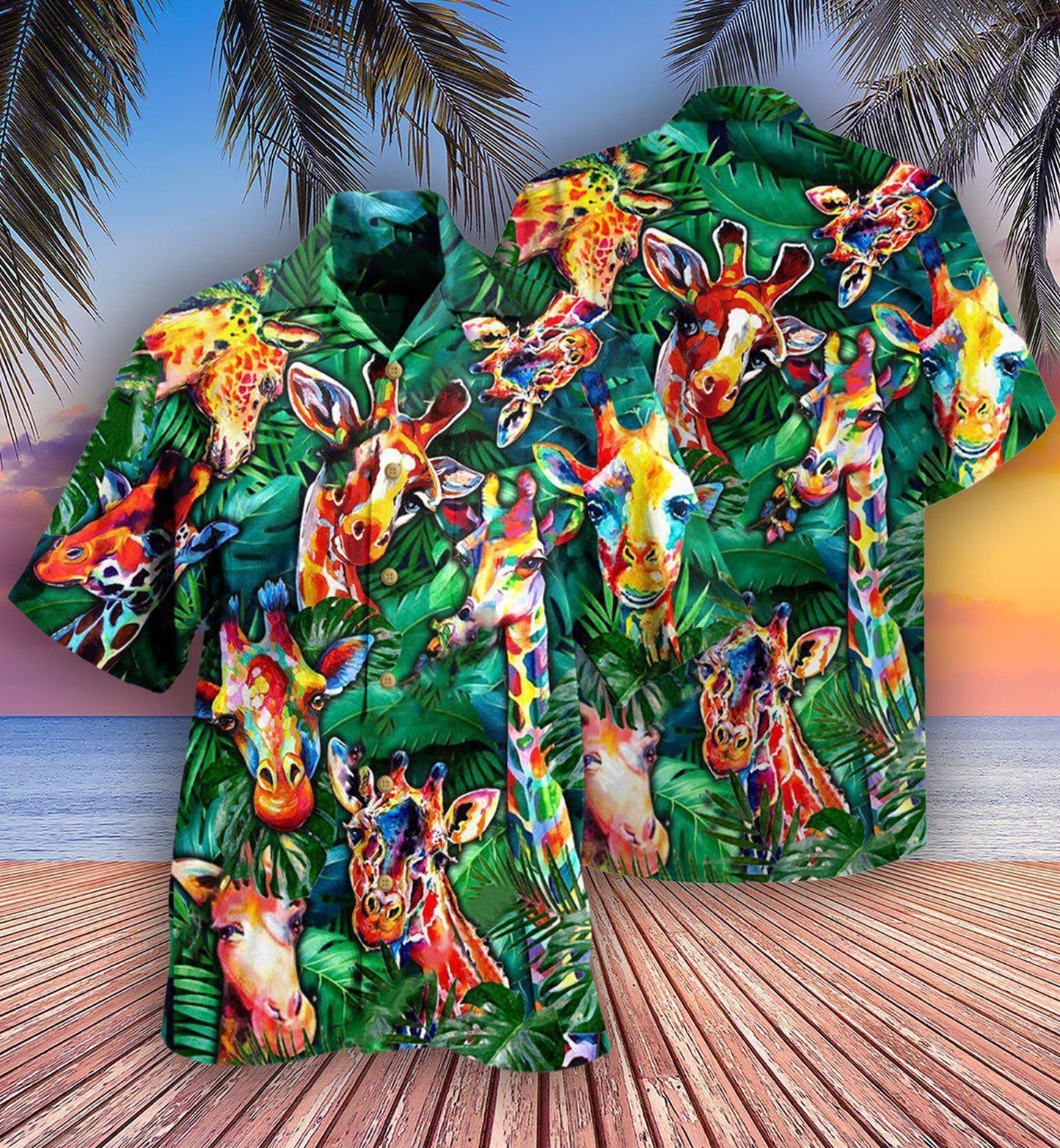 Giraffe Hawaiian Shirt With Detailed Graphic For Warm Weather Adventures Parties And Daily Comfort