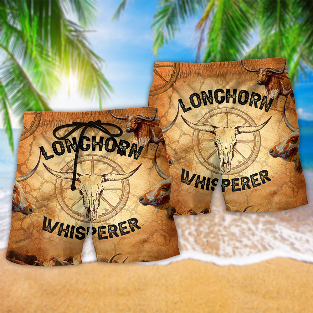 Longhorn Whisperer Western Animal Beach Shorts Artwork Detail For Tropical Travel And Everyday Wear