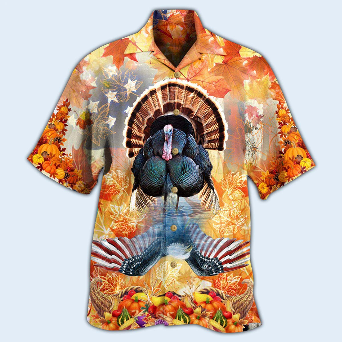 Patriotic Autumn Turkey Hawaiian Shirt With All Over Print For Vacation Getaways Resort Wear And Casual Celebrations