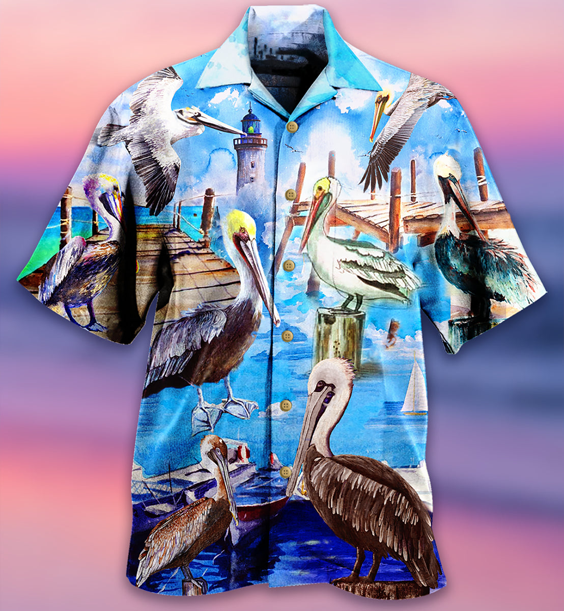 Pelican Animals Beach Hawaiian Shirt Artwork View For Coastal Escapes And Resort Style