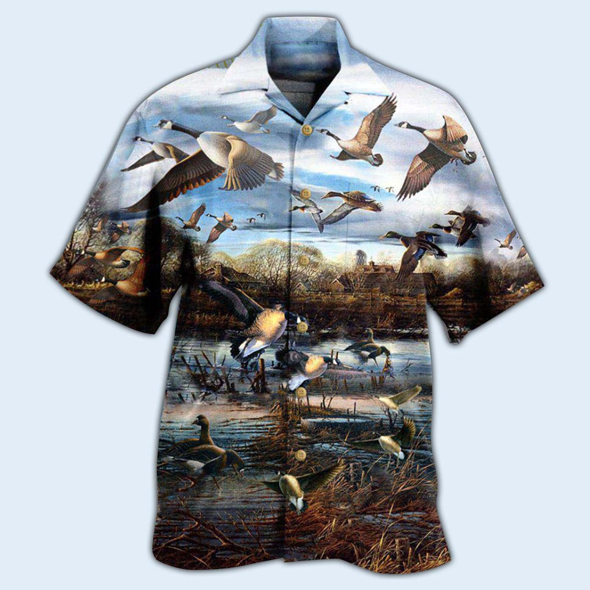 Peaceful Canada Geese Sky Hawaiian Shirt For Beach Parties And Weekend Getaways