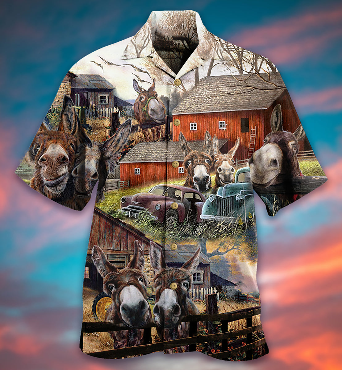 Donkey Animals Farm Happiness Together Hawaiian Shirt Design Detail For Sunny Adventures And Casual Wear