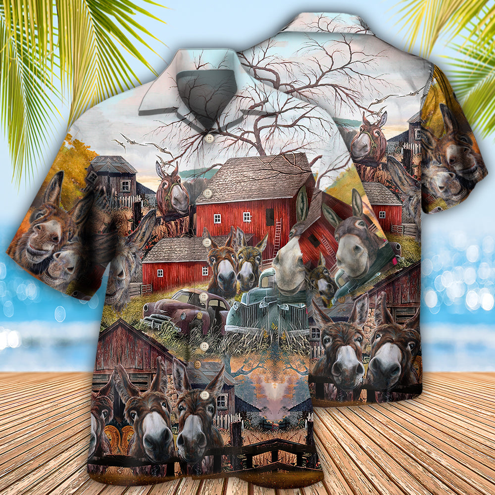 Donkey Animals Farm Happiness Together Hawaiian Shirt Artwork View For Weekend Travel And Beach Style