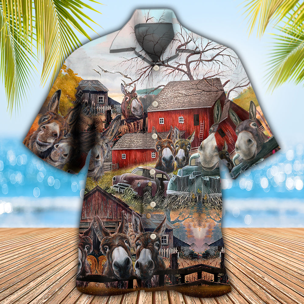 Donkey Animals Farm Happiness Together Hawaiian Shirt For Resort Getaways And Comfortable Summer Activities