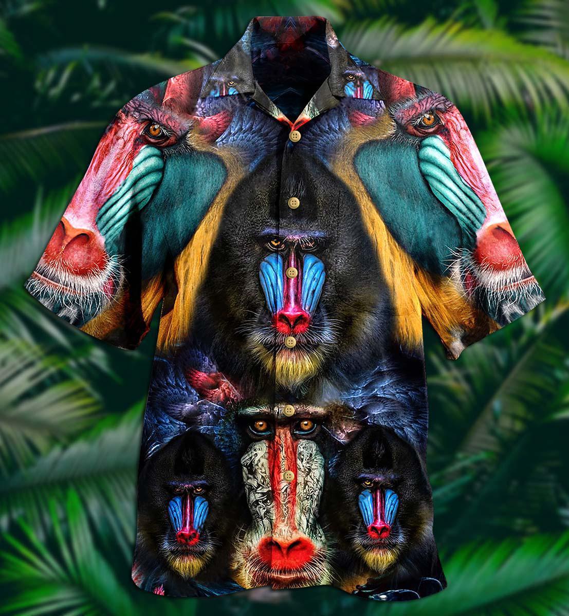Monkey Mandrill Animals Forest Hawaiian Shirt Pattern Detail For Summer Holidays And Outdoor Fun