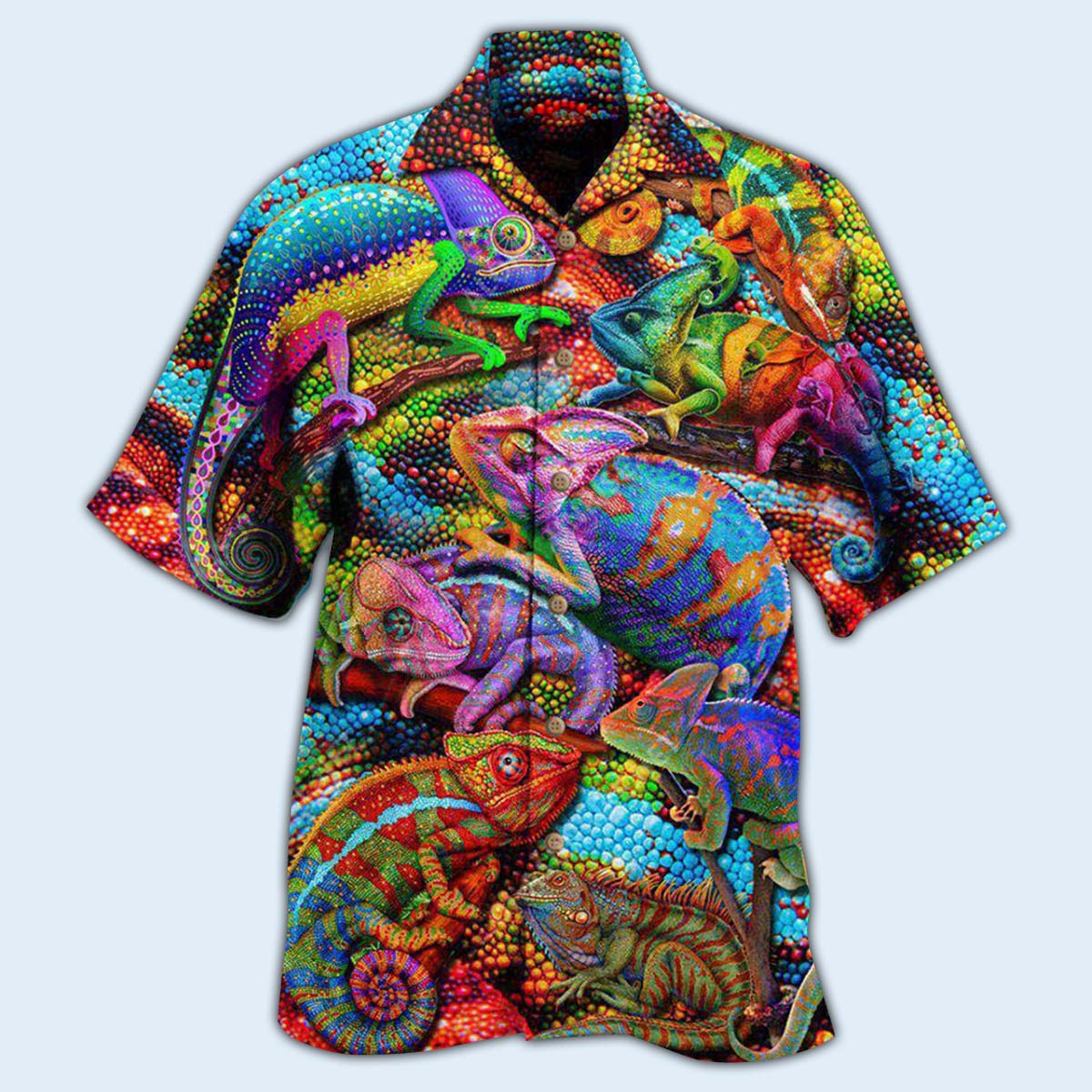 Chameleon Animals Looks Hawaiian Shirt Artwork View For Weekend Travel And Beach Style