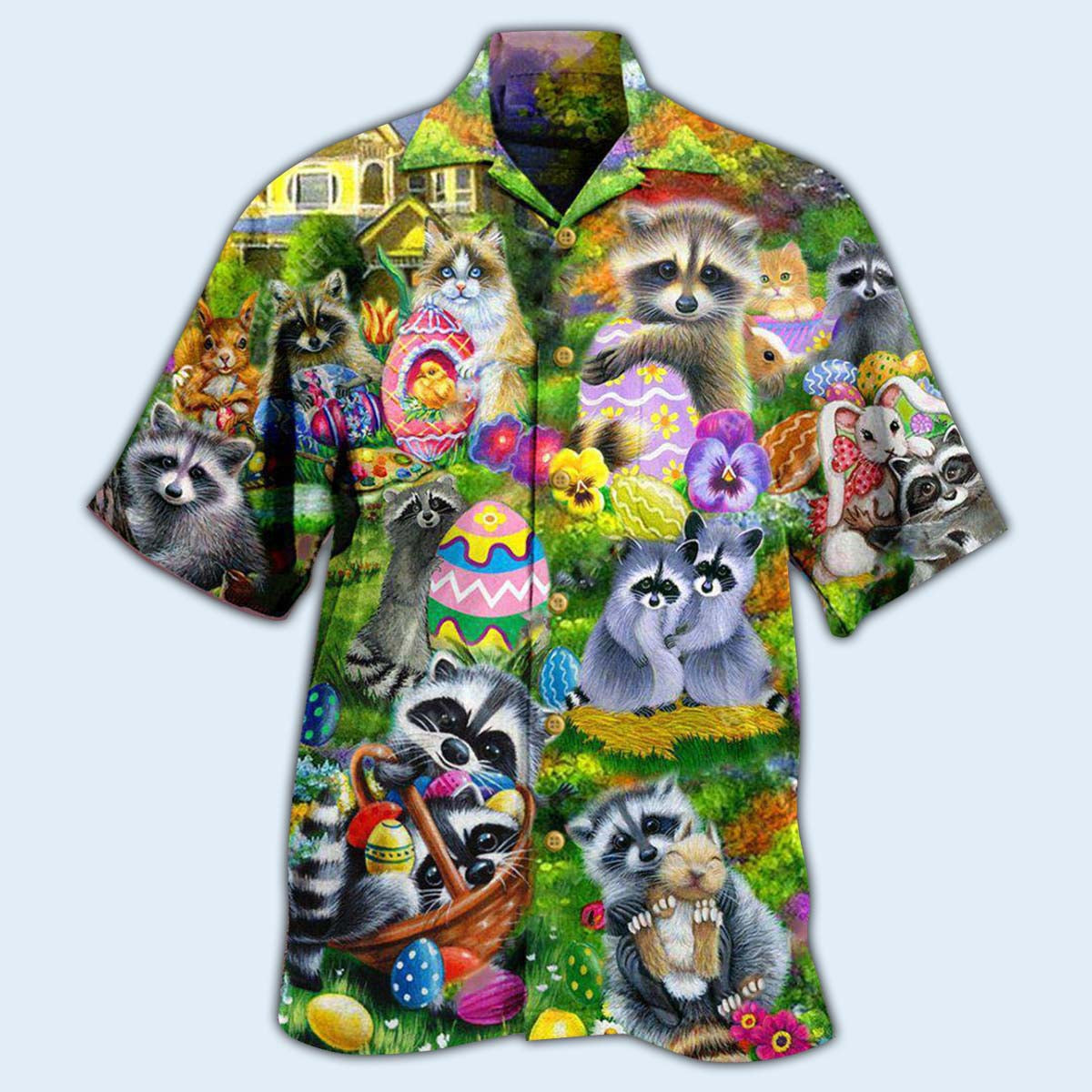 Raccoon Hawaiian Shirt With All Over Print For Tropical Travel Beach Gatherings And Comfortable Wear