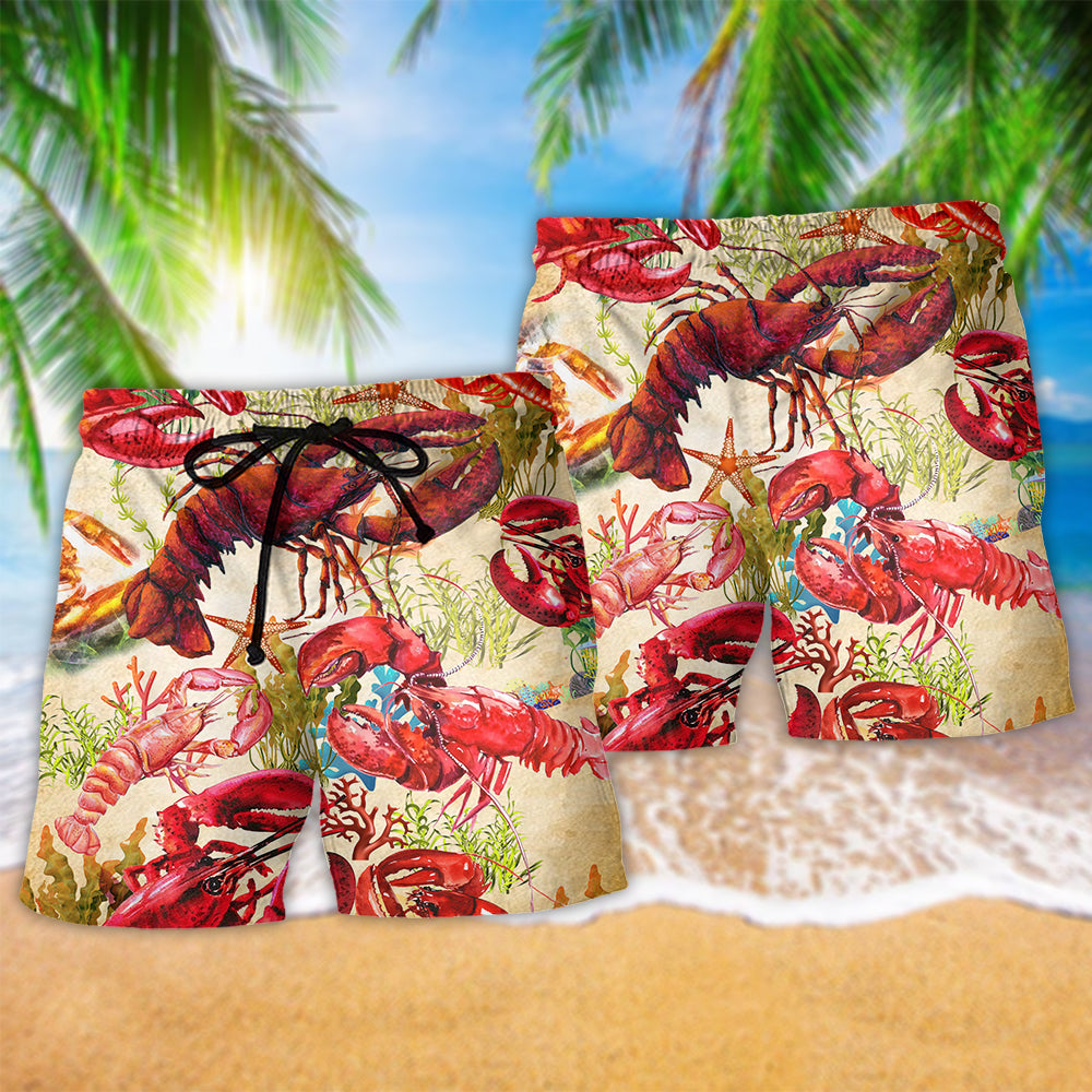 Shrimp Red Animal Lover Beach Shorts Design Detail For Coastal Escapes And Daily Wear
