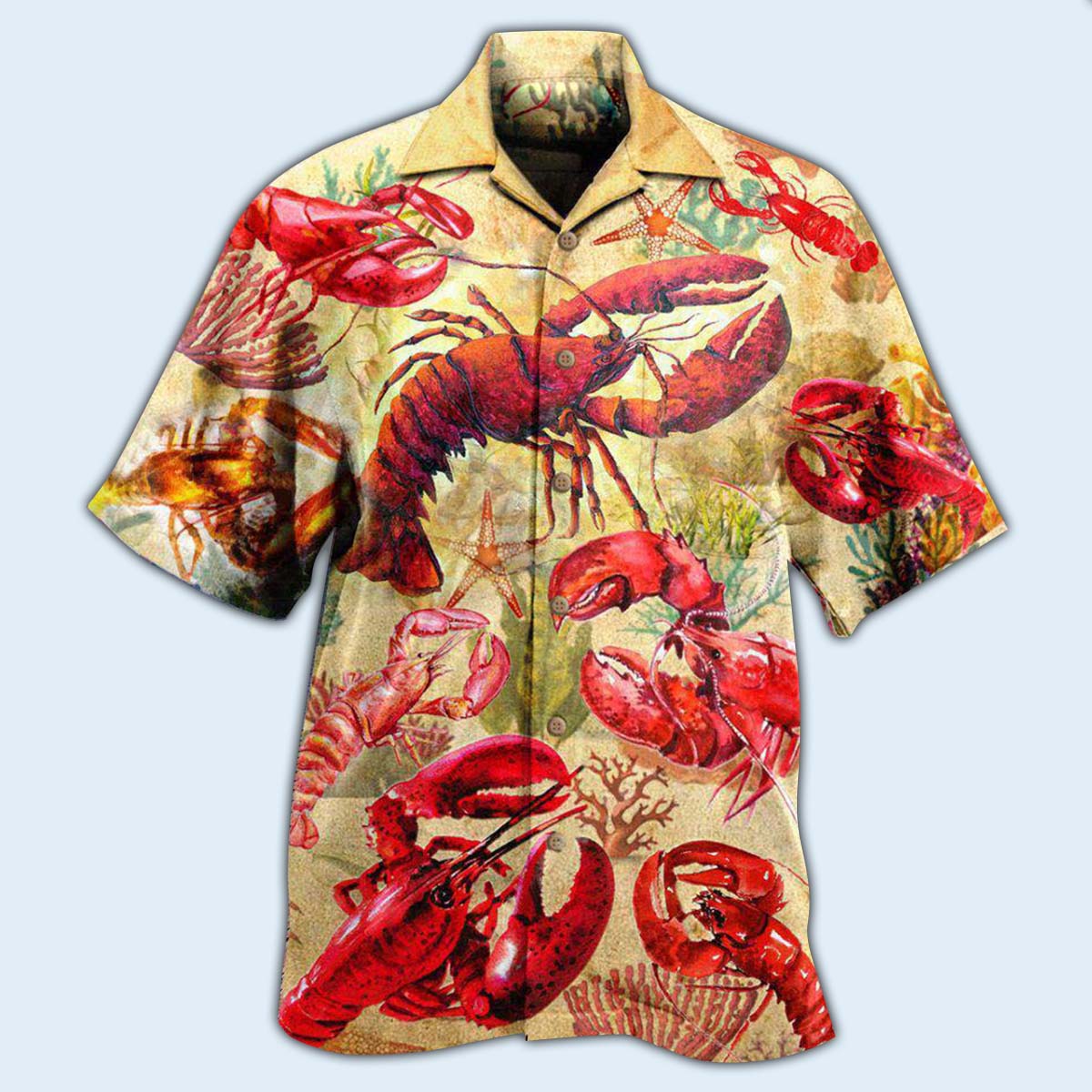 Red Shrimp Animals Ocean Hawaiian Shirt Design Detail For Beach Days And Holiday Travel