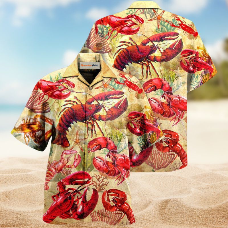 Animals Shrimp Red Hawaiian Shirt For Summer Vacation, Beach Travel, And Casual Wear