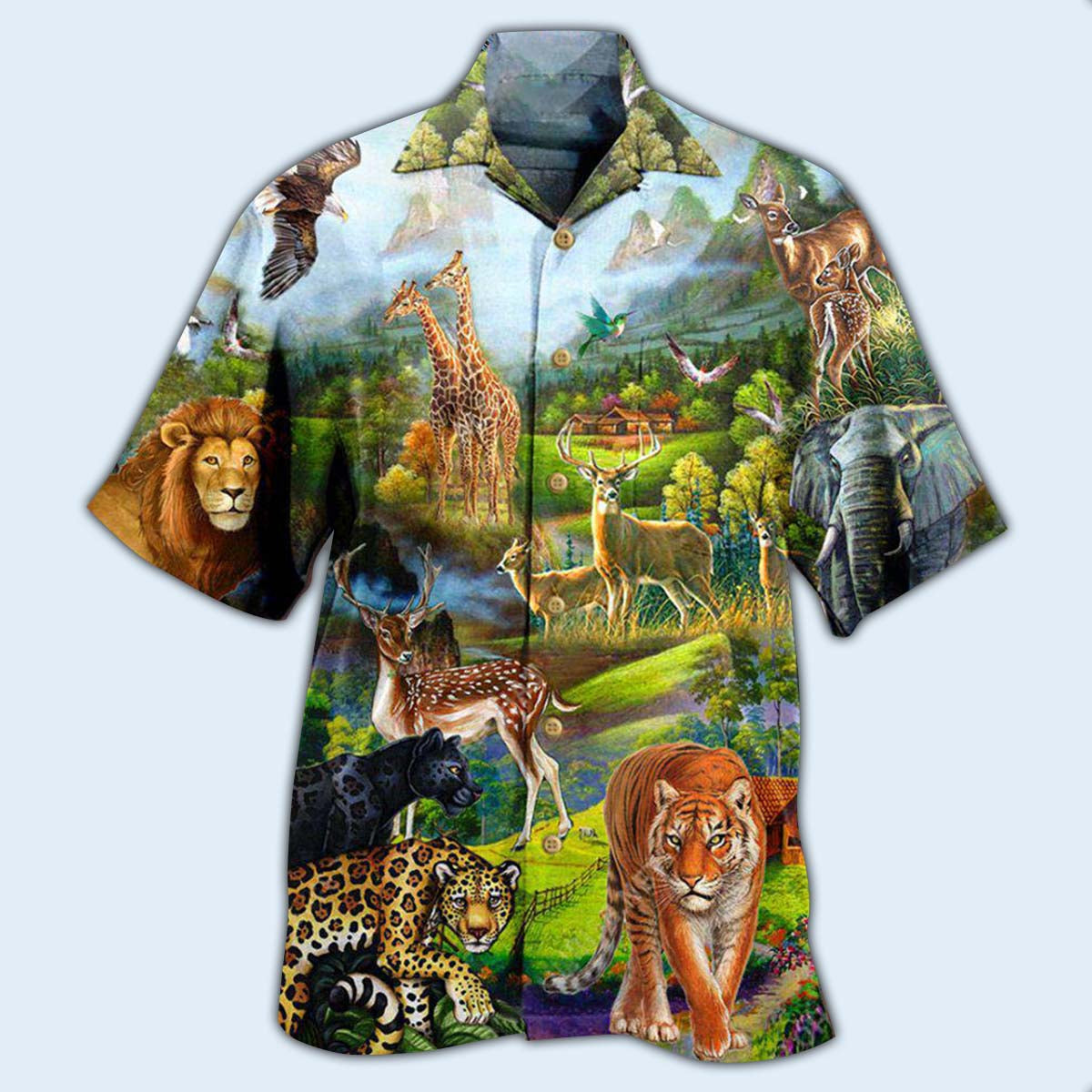 Mountain Wildlife Hawaiian Shirt With All Over Print For Tropical Escapes Resort Wear And Outdoor Celebrations