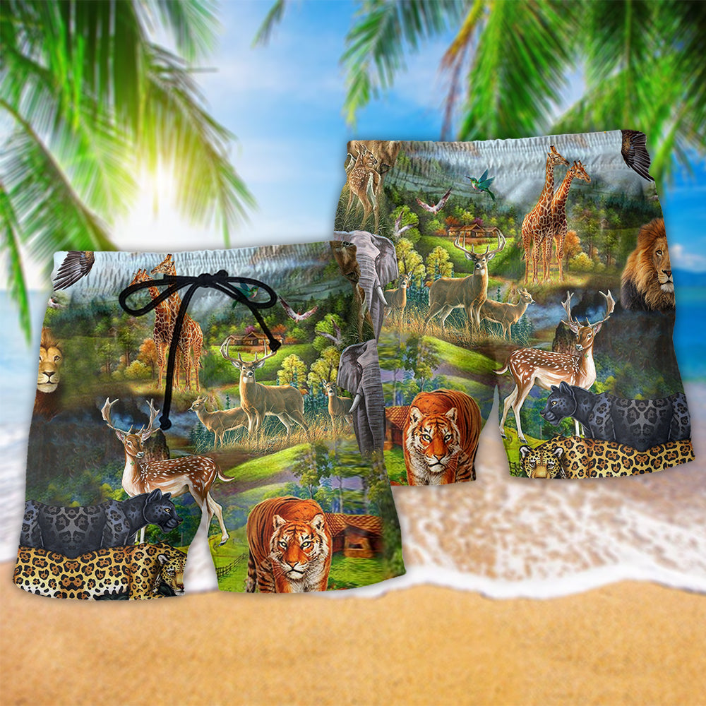 Wildlife Animal Beach Shorts Pattern Detail For Leisure Travel And Vacation Ready Style