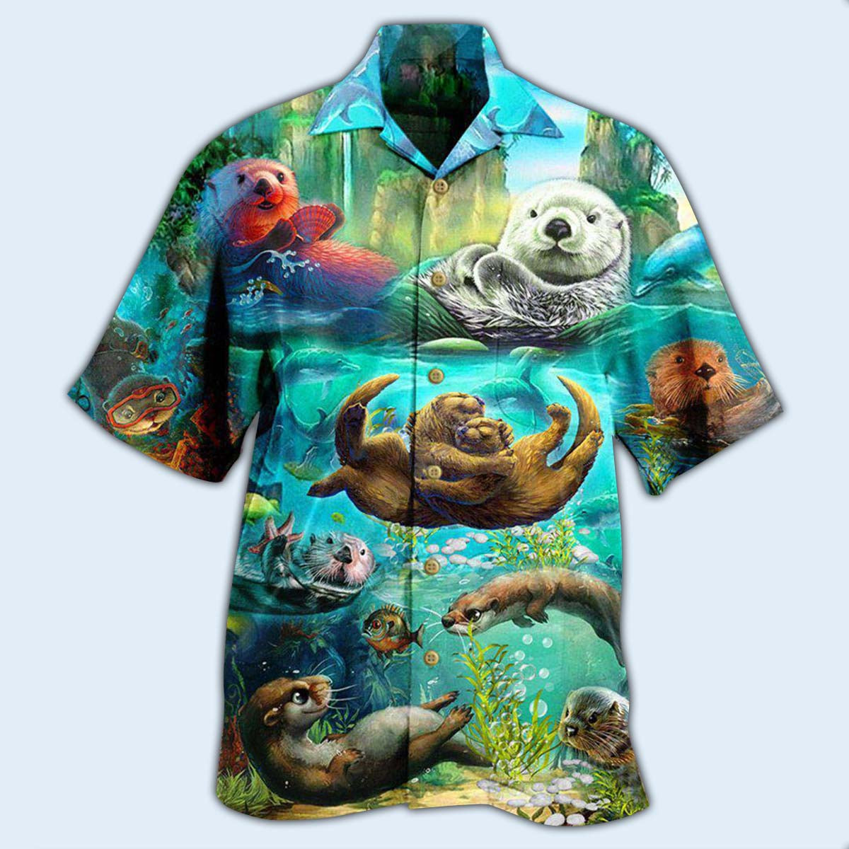 Ocean Otter Hawaiian Shirt With All Over Print For Tropical Parties Vacation Travel And Casual Summer Style