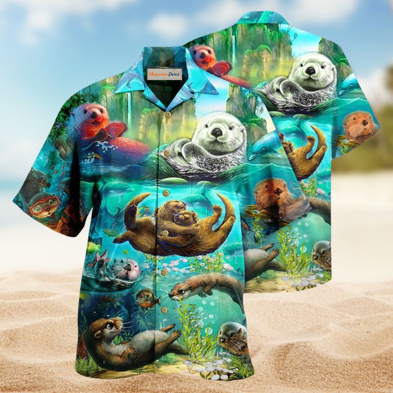 Animals Otter Half Hawaiian Shirt For Island Vacations, Resort Wear, And Relaxed Seasonal Style