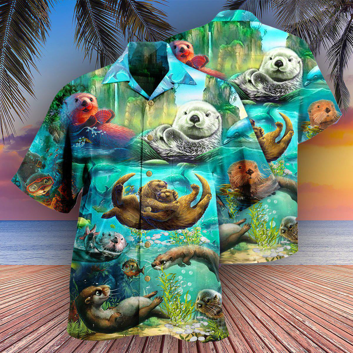 Ocean Otter Hawaiian Shirt With Detailed Graphic For Tropical Parties Vacation Travel And Casual Summer Style