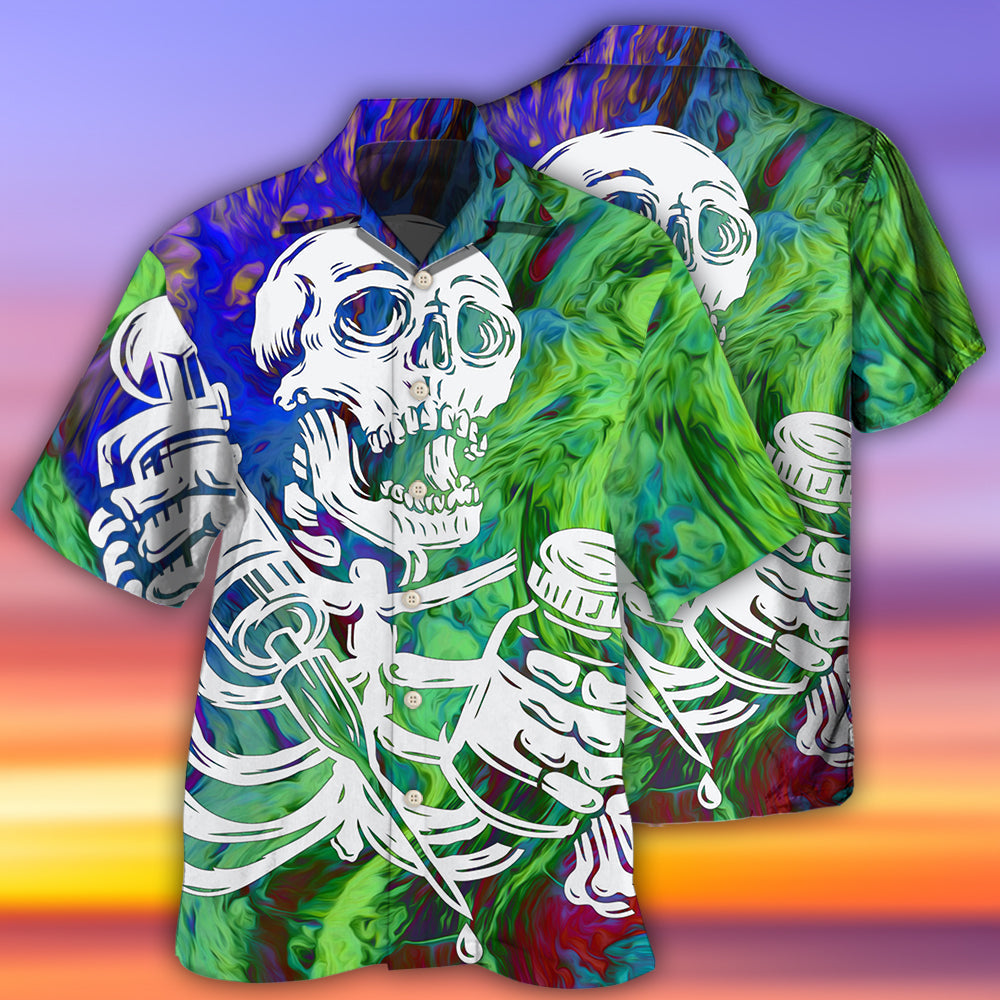 Creative Skull Graphic Hawaiian Shirt For Island Vacations, Resort Wear, And Relaxed Seasonal Style