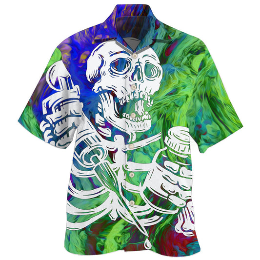 Creative Skull Graphic Hawaiian Shirt For Island Vacations, Resort Wear, And Relaxed Seasonal Style
