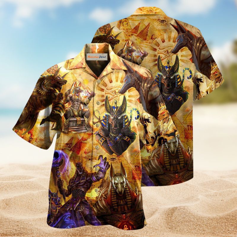 Anubis Ancient Hawaiian Shirt For Island Vacations, Resort Wear, And Relaxed Seasonal Style