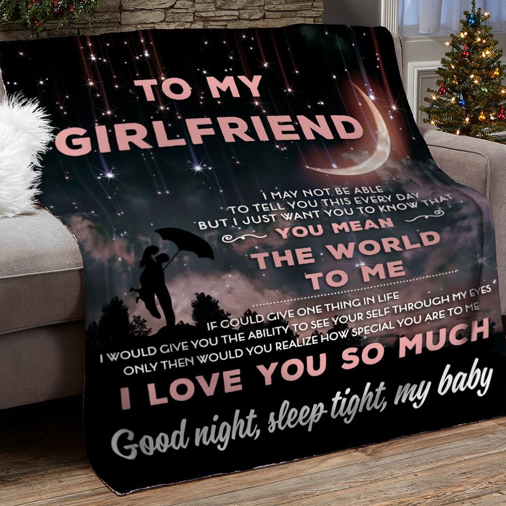 Family To My Girlfriend You Mean The World To Me Flannel Blanket For Cozy Bedroom Sofa Decor