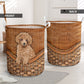Apricot Poodle Dog Rattan Texture Laundry Basket For Room Home Organizer