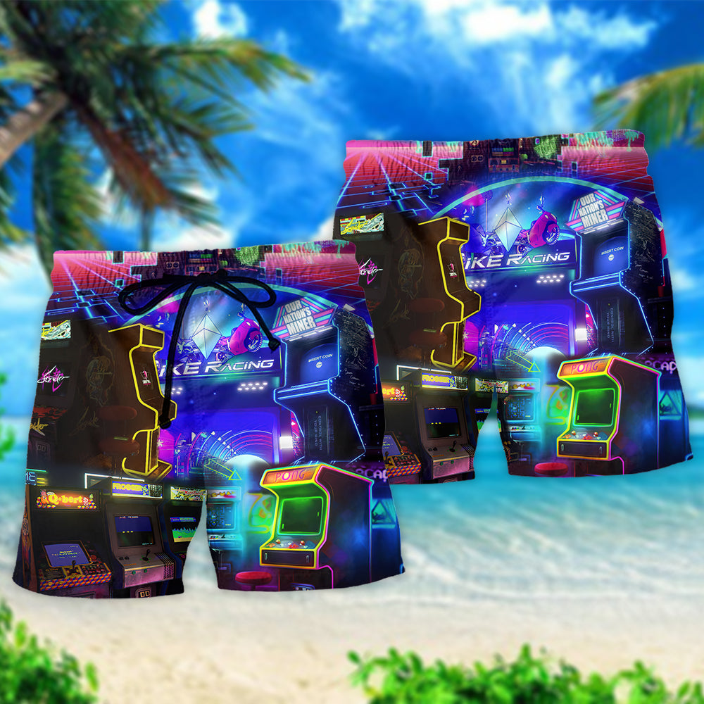 Arcade Gaming Makes Me Happy Beach Shorts Design View For Poolside Relaxation And Holiday Trips
