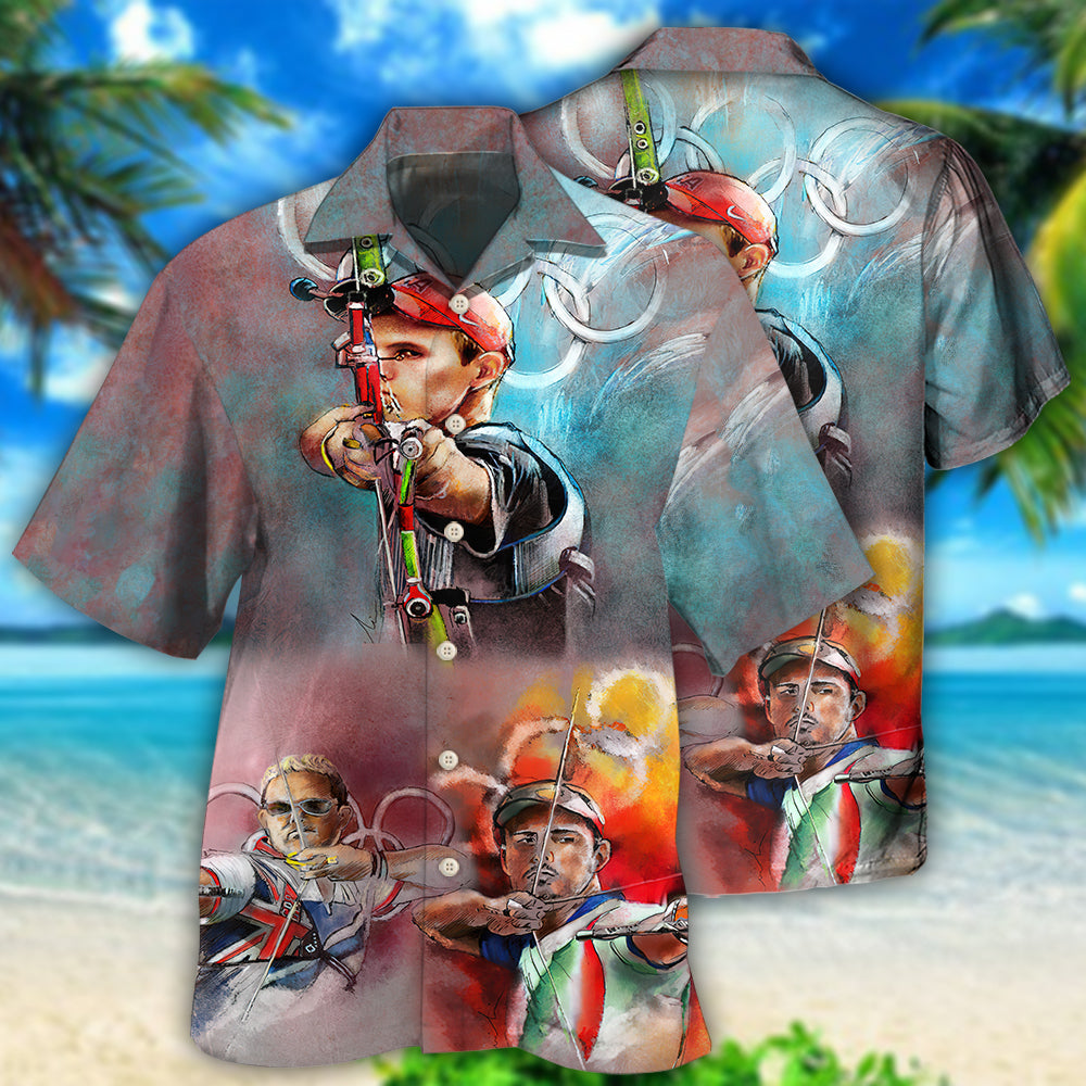 Archery Target Sport Hawaiian Shirt For Coastal Travel, Casual Events, And Comfortable Summer Wear