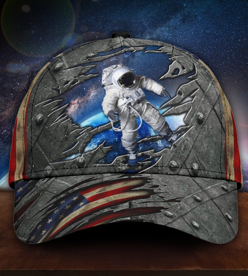 Astronaut American Flag Crack Classic Cap For Festivals Travel Adventures And Casual Gift Giving